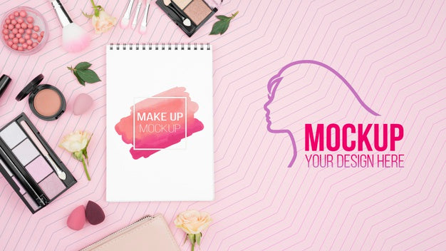 Flat Lay Make-Up Concept With Products Psd