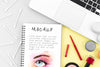 Flat Lay Make-Up Cosmetics Arrangement With Notepad Mock-Up Psd