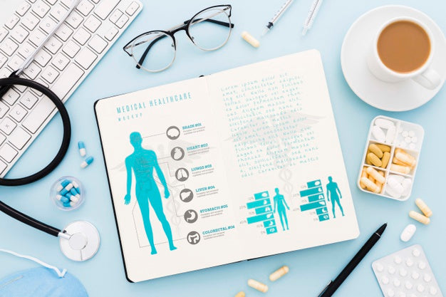 Flat Lay Medical Desk Concept Psd