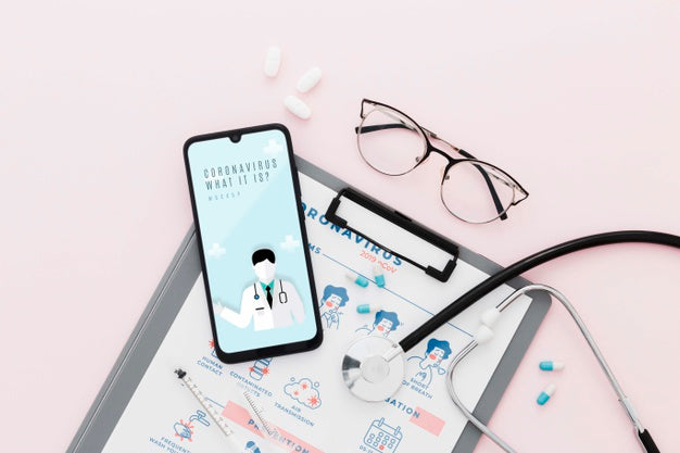 Flat Lay Medical Desk With Pink Background Psd