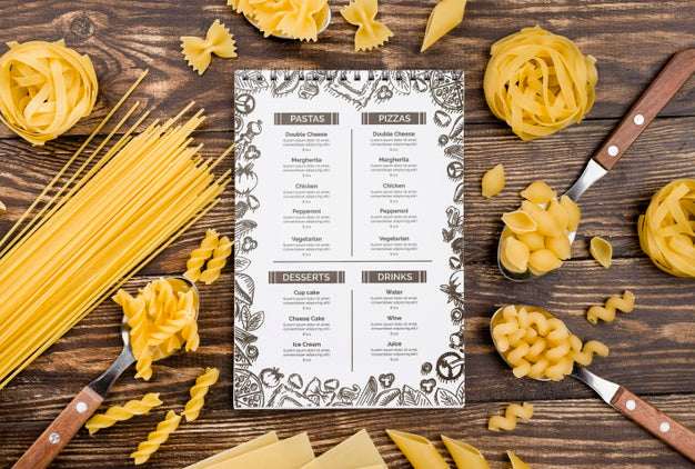 Flat Lay Menu And Pasta Arrangement Psd