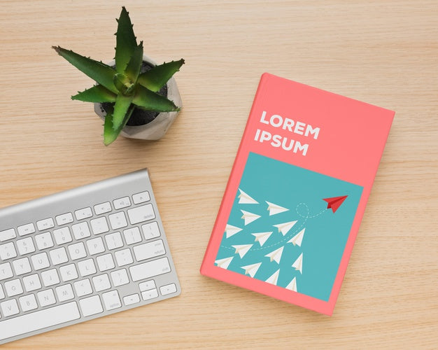 Flat Lay Minimalist Book Cover Mock-Up Arrangement Psd