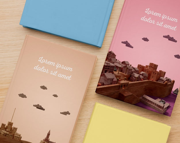 Flat Lay Minimalist Books Cover Mock-Up Composition Psd