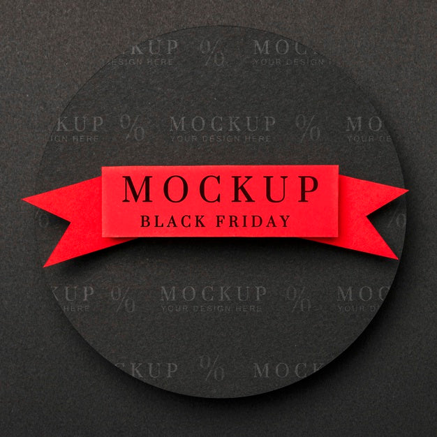 Flat Lay Mock-Up Black Friday Red Ribbon Psd
