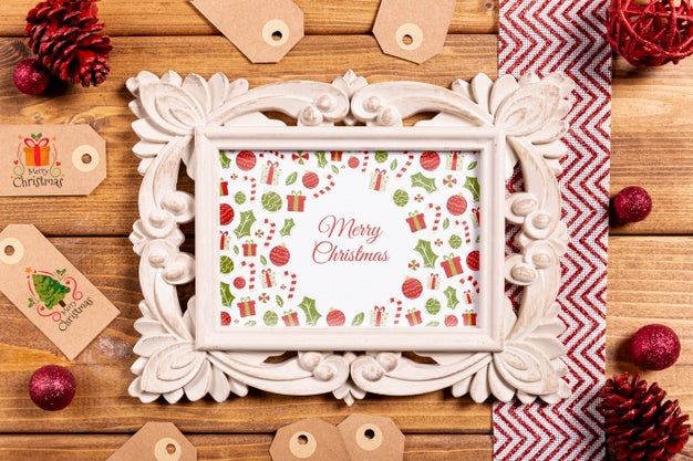 Flat Lay Mock-Up With Frame And Labels Psd