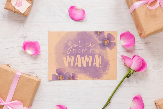 Flat Lay Mothers Day Card Mockup Psd