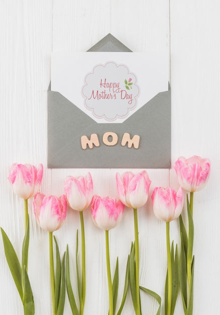 Flat Lay Mothers Day Card Mockup Psd
