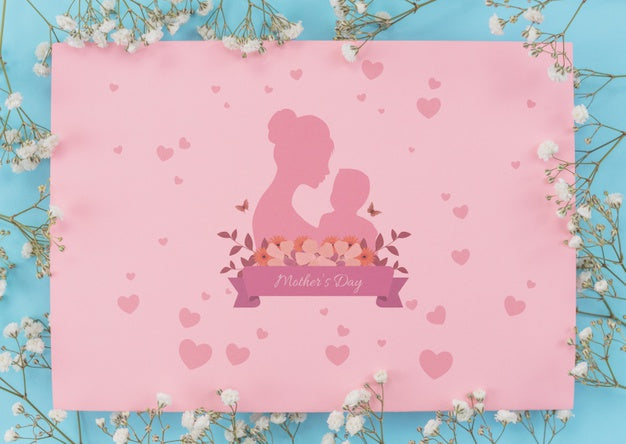 Flat Lay Mothers Day Card Mockup Psd