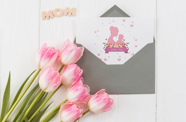 Flat Lay Mothers Day Card Mockup Psd