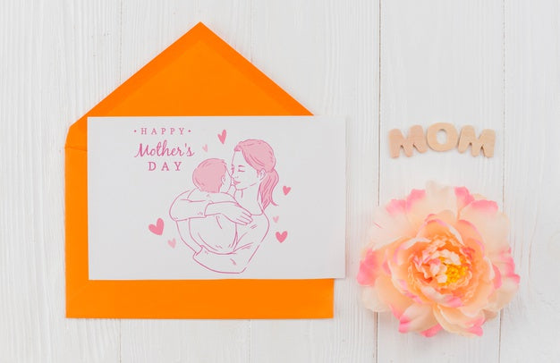 Flat Lay Mothers Day Card Mockup Psd