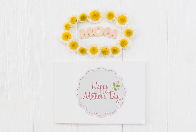 Flat Lay Mothers Day Card Mockup Psd