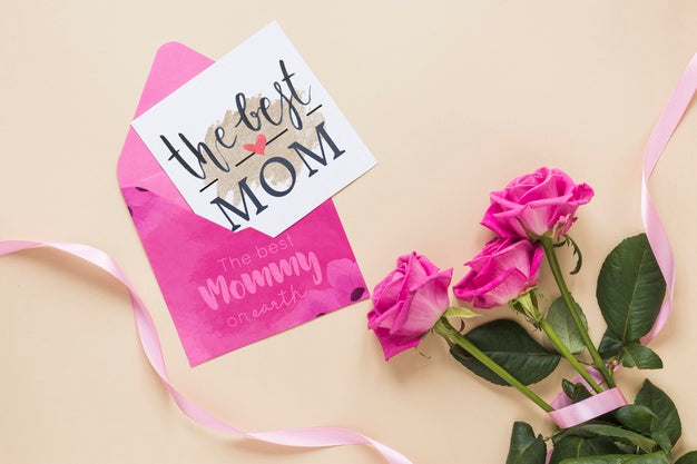 Flat Lay Mothers Day Card Mockup Psd