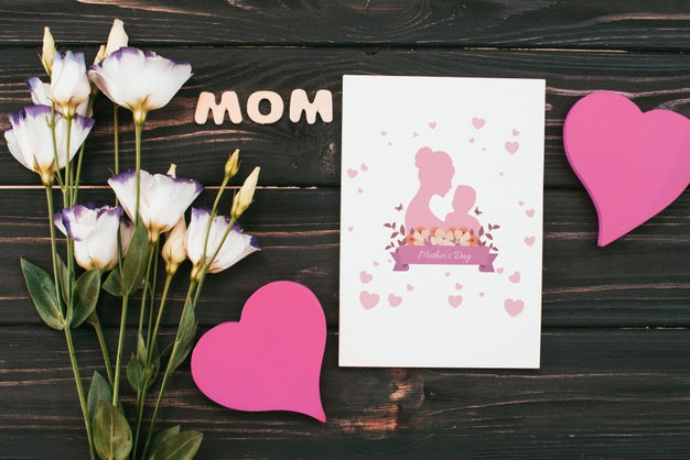 Flat Lay Mothers Day Card Mockup Psd