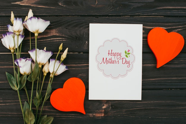 Flat Lay Mothers Day Card Mockup Psd