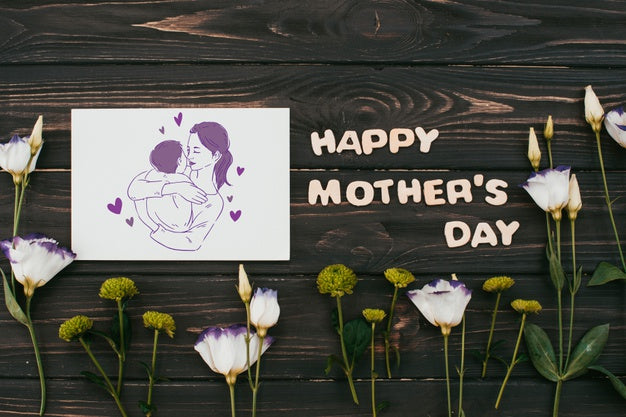 Flat Lay Mothers Day Card Mockup Psd