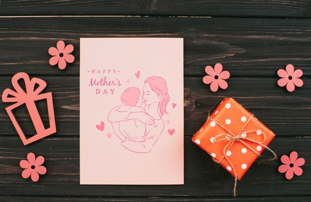 Flat Lay Mothers Day Card Mockup Psd
