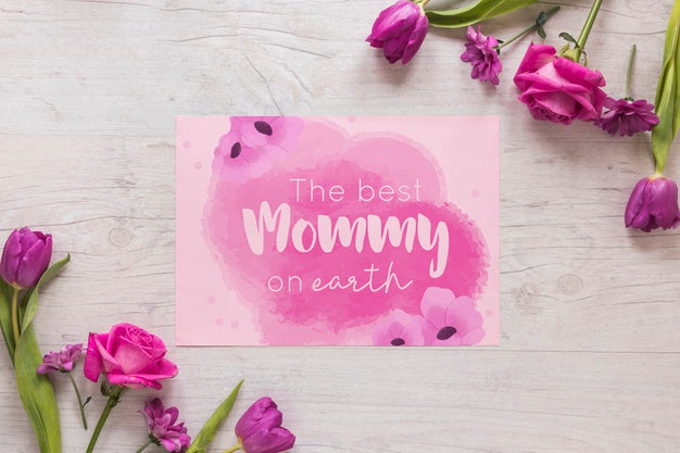 Flat Lay Mothers Day Card Mockup Psd