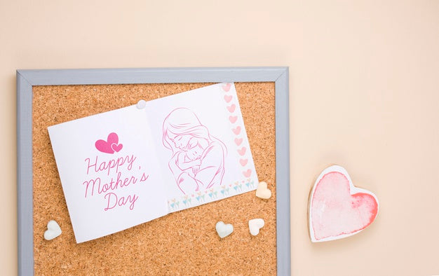 Flat Lay Mothers Day Composition With Card Mockup Psd