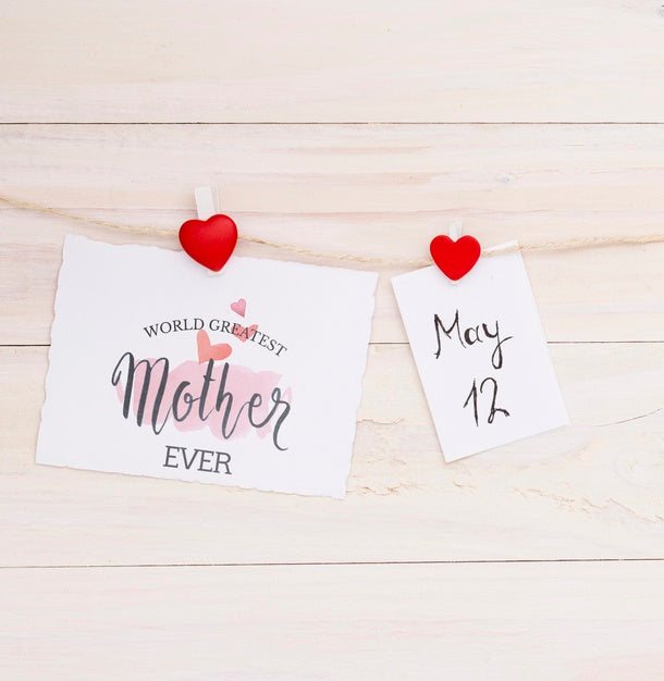 Flat Lay Mothers Day Composition With Card Mockup Psd