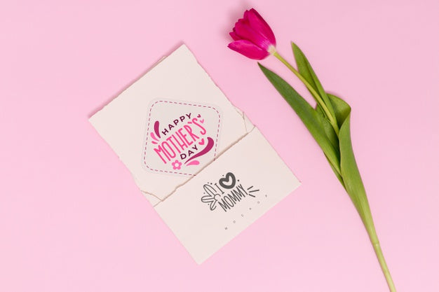 Flat Lay Mothers Day Composition With Card Mockup Psd