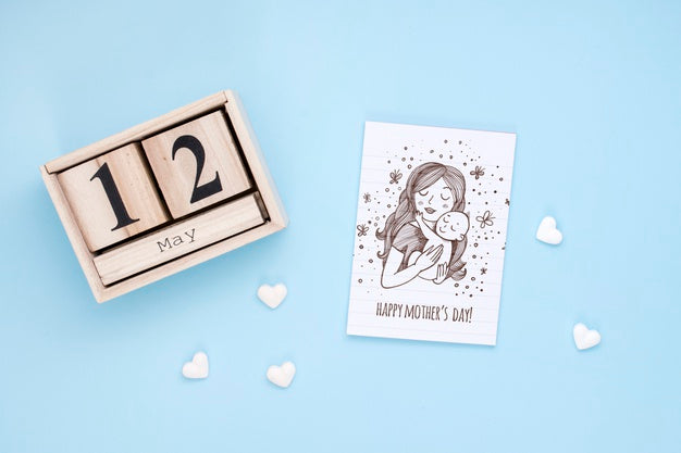 Flat Lay Mothers Day Composition With Card Mockup Psd