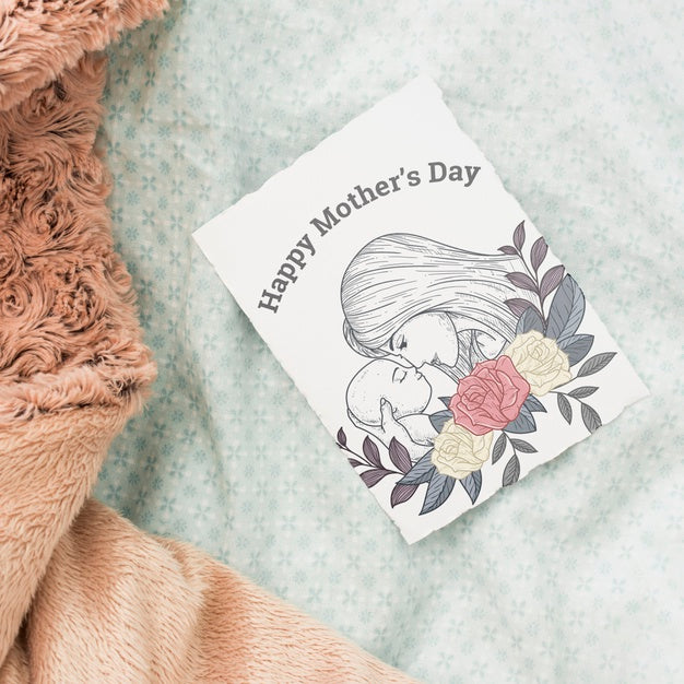 Flat Lay Mothers Day Composition With Card Mockup Psd