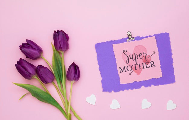 Flat Lay Mothers Day Composition With Card Mockup Psd