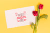 Flat Lay Mothers Day Composition With Card Mockup Psd