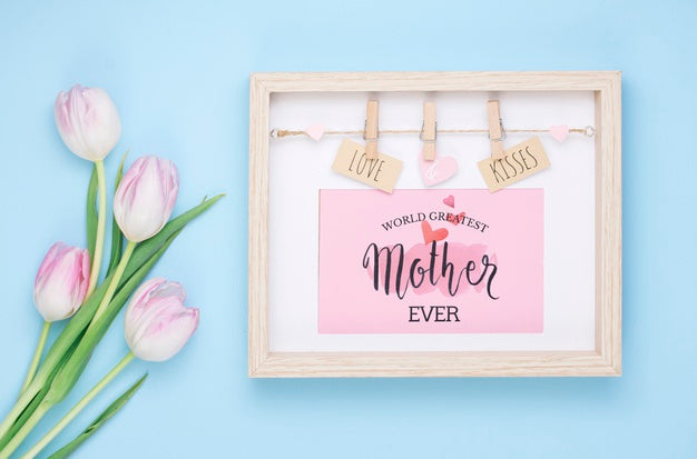 Flat Lay Mothers Day Composition With Frame Mockup Psd