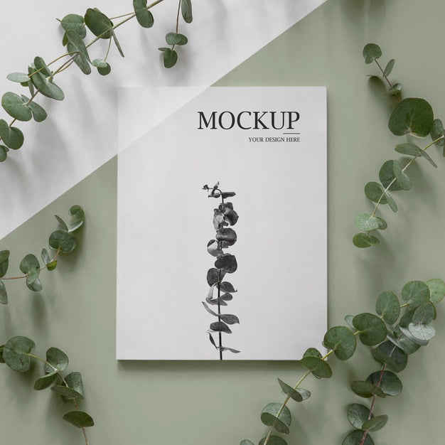 Flat Lay Nature Magazine Cover Mock-Up With Leaves Arrangement Psd