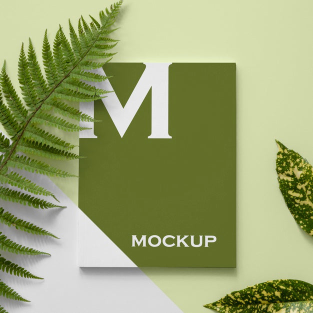 Flat Lay Nature Magazine Cover Mock-Up With Leaves Arrangement Psd