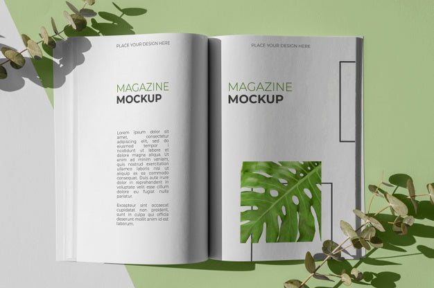 Flat Lay Nature Magazine Cover Mock-Up With Leaves Assortment Psd