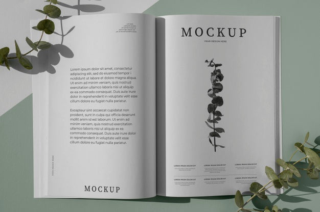 Flat Lay Nature Magazine Cover Mock-Up With Leaves Assortment Psd