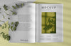 Flat Lay Nature Magazine Cover Mock-Up With Leaves Composition Psd