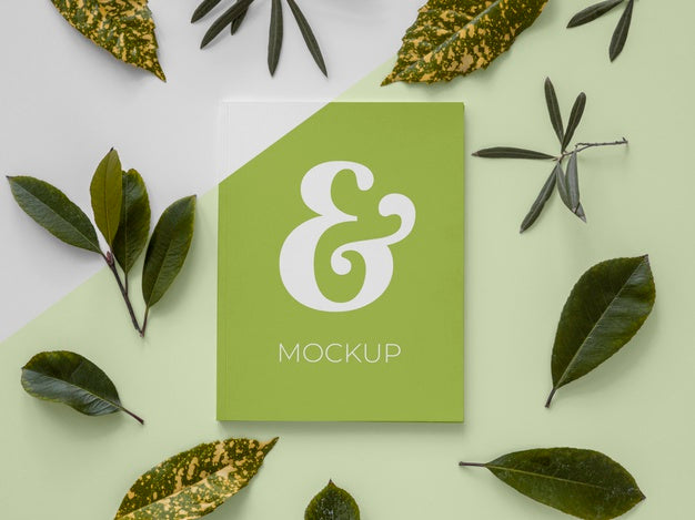 Flat Lay Nature Magazine Cover Mock-Up With Leaves Psd