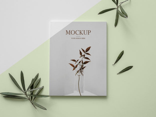 Flat Lay Nature Magazine Cover Mock-Up With Leaves Psd
