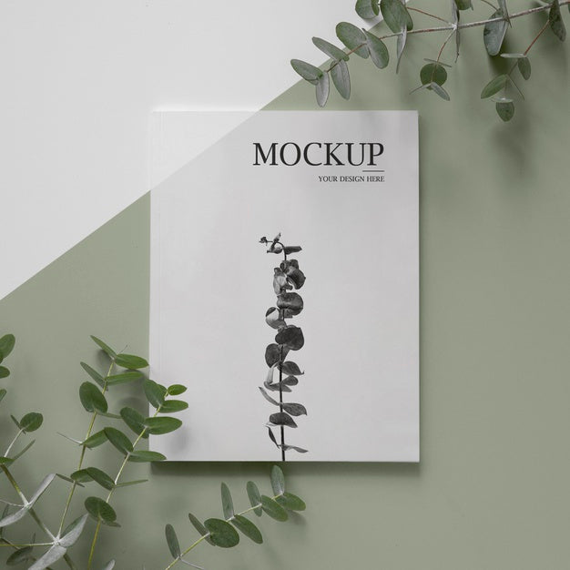 Flat Lay Nature Magazine Cover Mock-Up With Leaves Psd