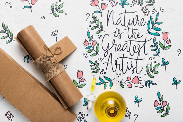 Flat Lay Nature Quote Next To Cardboard Psd
