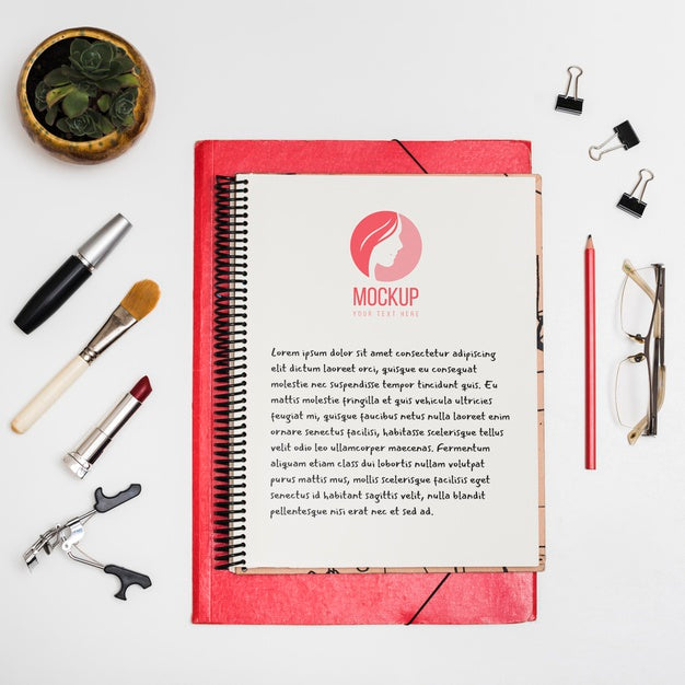 Flat Lay Notebook And Beauty Products Psd