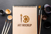 Flat Lay Notebook And Brushes Mock-Up Psd