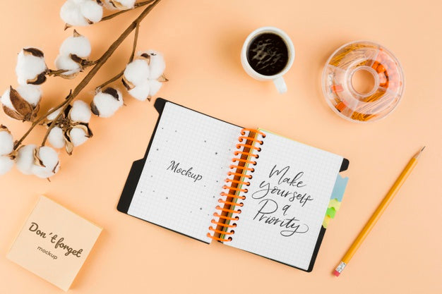 Flat Lay Notebook And Cotton Arrangement Psd
