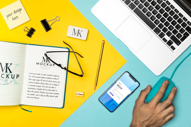 Flat Lay Notebook And Laptop Arrangement Psd