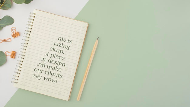 Flat Lay Notebook And Plant With Copy Space Psd