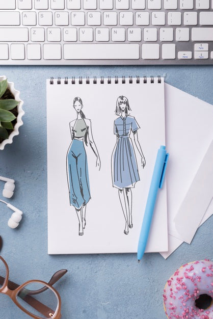 Flat Lay Notebook Mock-Up And Pen Near Glasses And Donut Psd