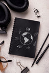 Flat Lay Notebook Mock-Up And Pen Near With Glasses And Headphones Psd
