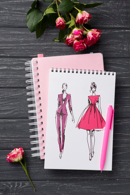 Flat Lay Notebook Mock-Up And Stationery Near Coffee And Keyboard Psd