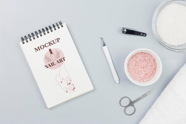 Flat Lay Notepad And Bath Salt Spa Mock-Up Psd