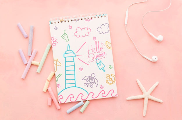 Flat Lay Notepad Cover Mockup For Summer Concepts Psd