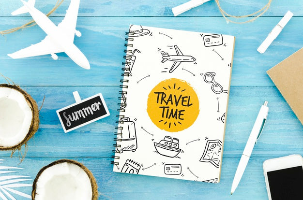 Flat Lay Notepad Cover Mockup For Summer Concepts Psd
