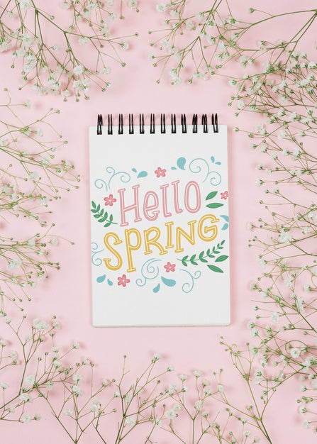 Flat Lay Notepad Mockup With Spring Concept Psd